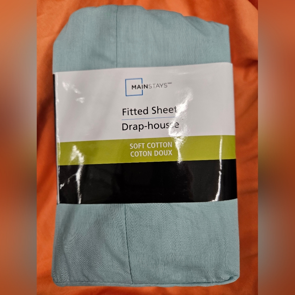 Mainstays fitted sheet aqua blue soft cotton size bed double fit sheets set full